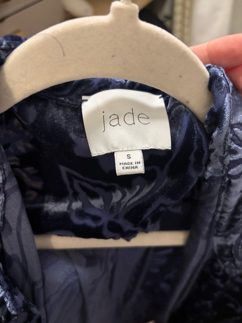 Jade navy velvet jacket with subtle sheen
